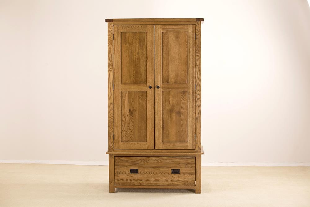 Windsor Rustic Oak Gents Double Wardrobe With 1 Drawer Oak World