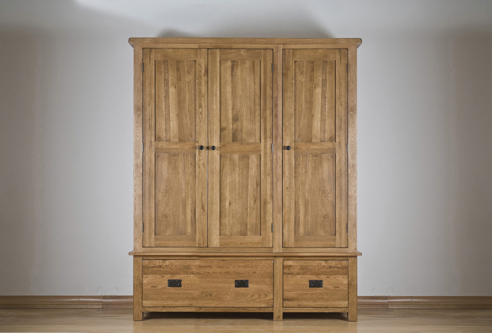 Windsor Rustic Oak Triple Wardrobes with 2 Drawers Oak World